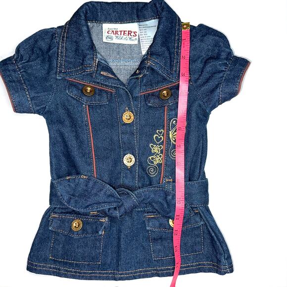 Vintage Carters Baby Girl Denim Belted Embroidered Butterfly Western Dress 12M - Picture 9 of 9
